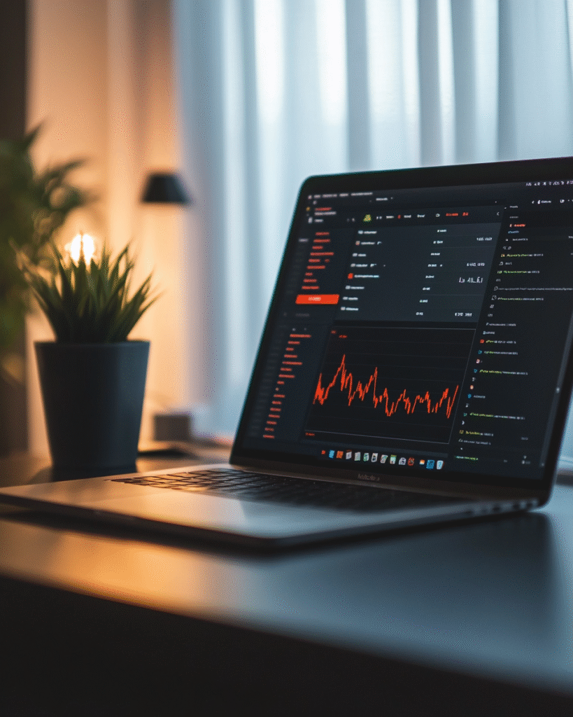 Laptop com website aberto e sinais de alerta, representando um site com baixo desempenho e resultados fracos
